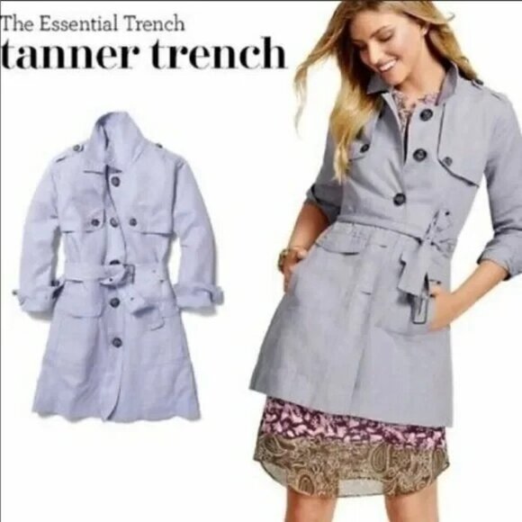 CABI Tanner Trench Coat Silver Lake Blue Sz L #5296 EUC - Picture 1 of 4